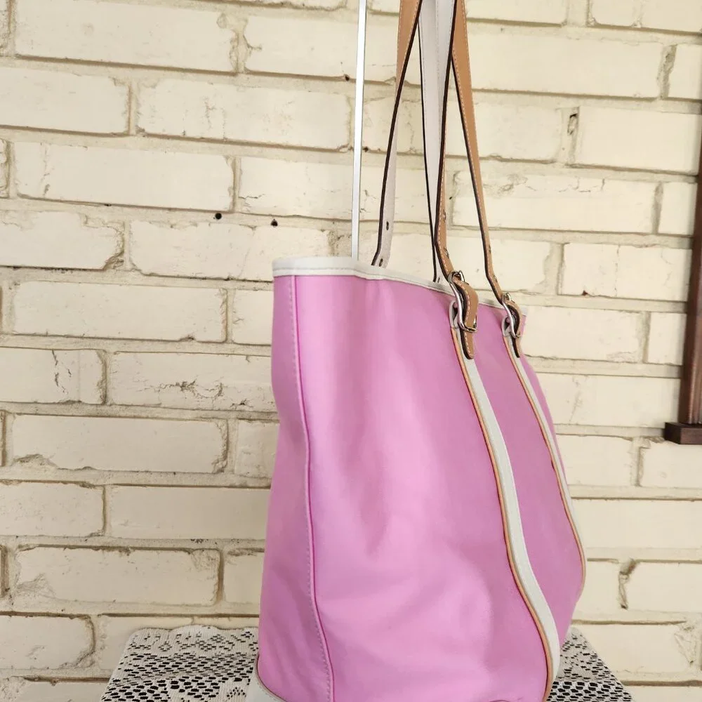 Vintage Coach Hampton Pink & White Leather Shoulder Bag Tote Purse